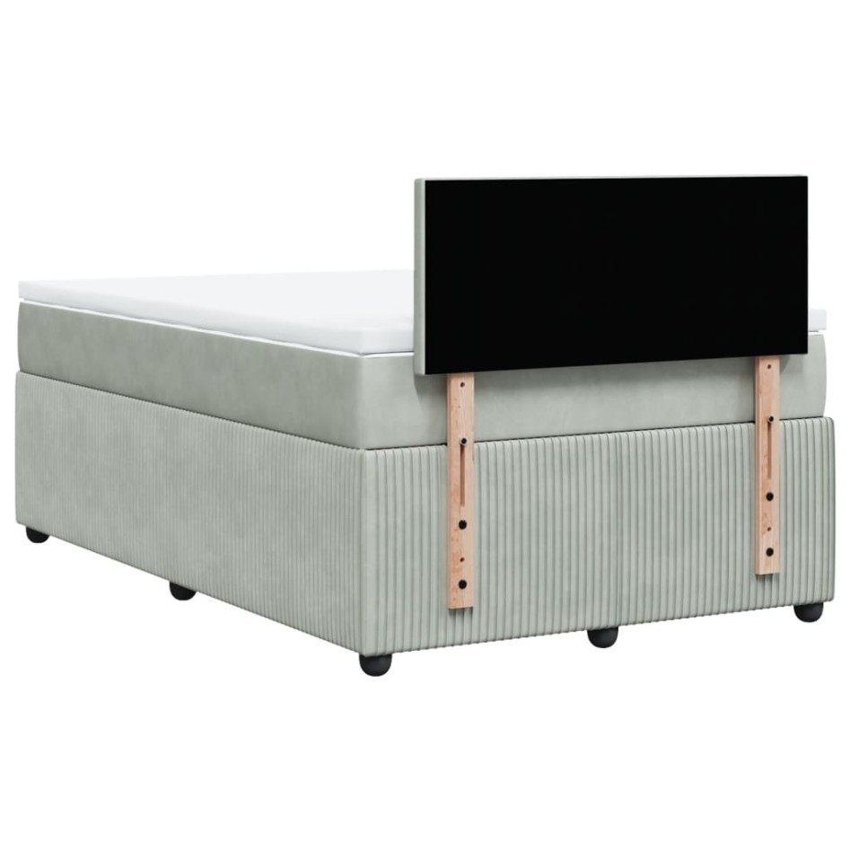 Cama box spring con colchón terciopelo gris claro 120x200