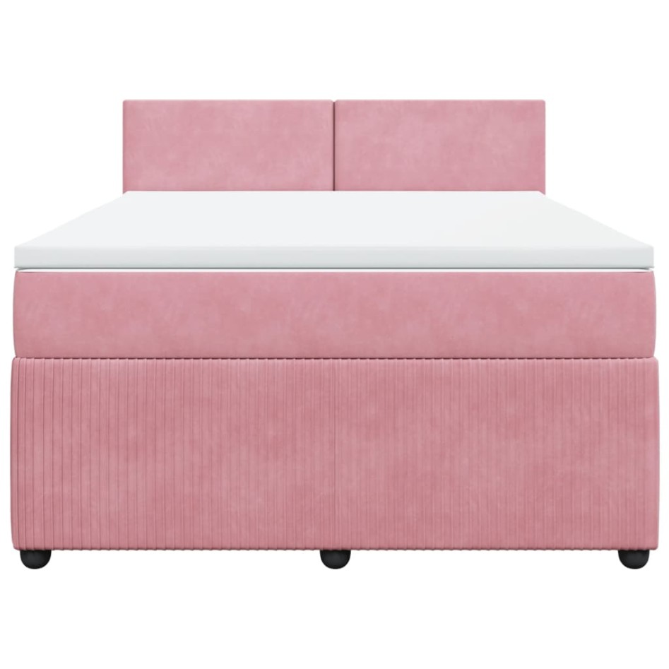 Cama box spring con colchón terciopelo rosa 140x190