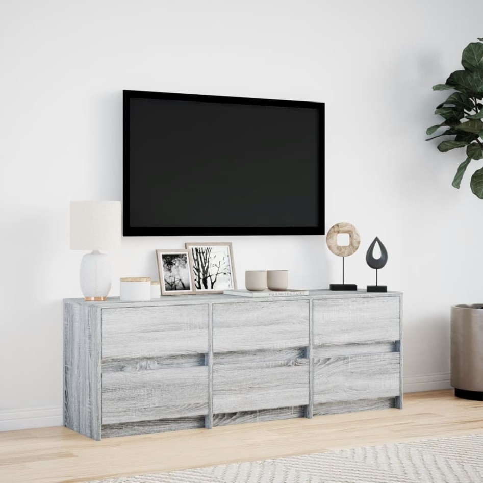 Mueble de TV madera ingeniería gris Sonoma 140x34x50