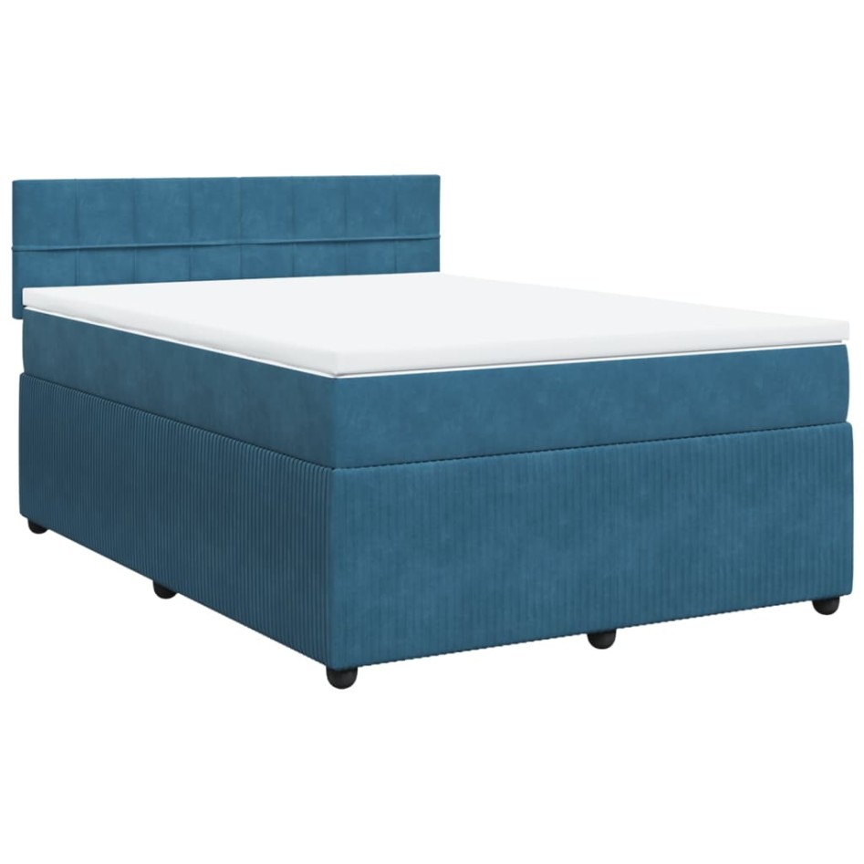 Cama box spring con colchón terciopelo azul 140x190