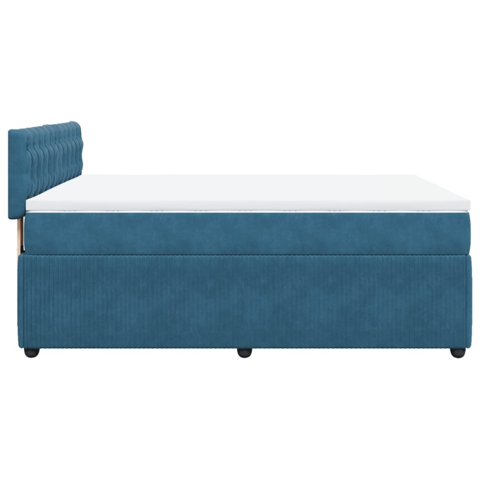 Cama box spring con colchón terciopelo azul 140x190