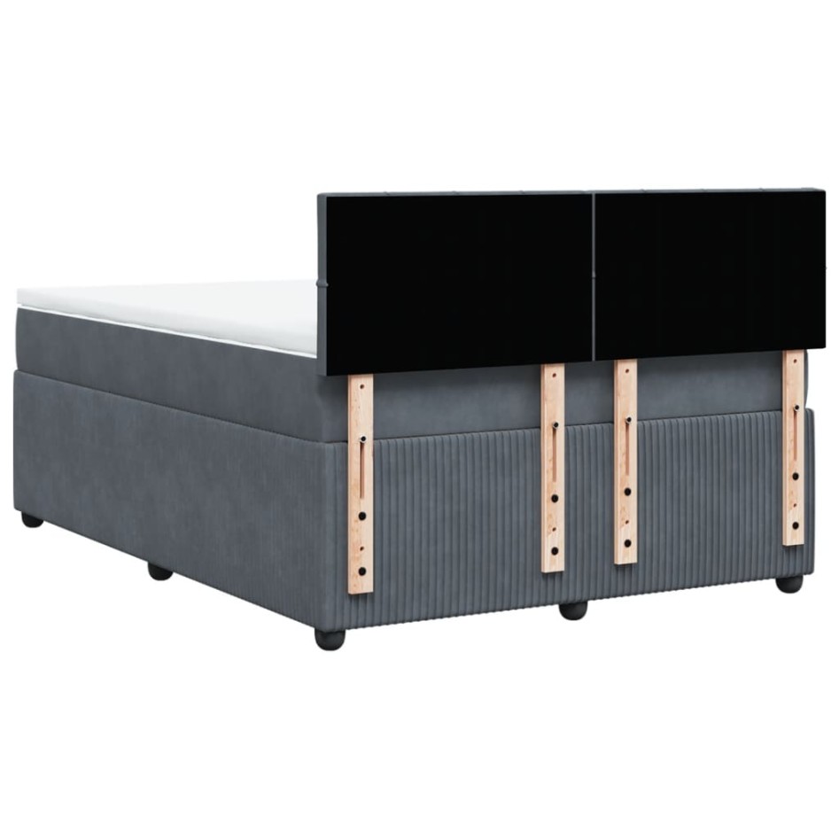Cama box spring con colchón terciopelo gris oscuro 140x200