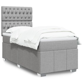 Cama box spring con colchón tela gris claro 90x190