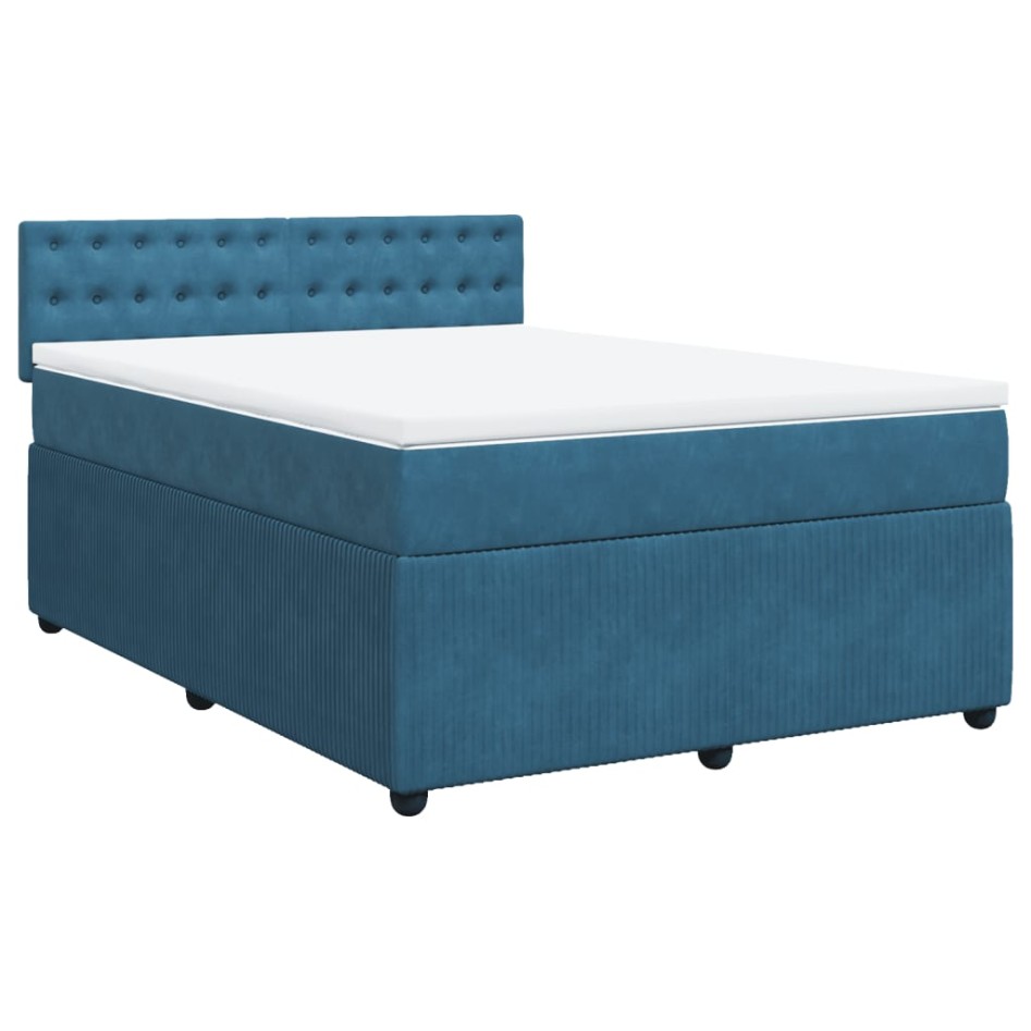Cama box spring con colchón terciopelo azul 140x190