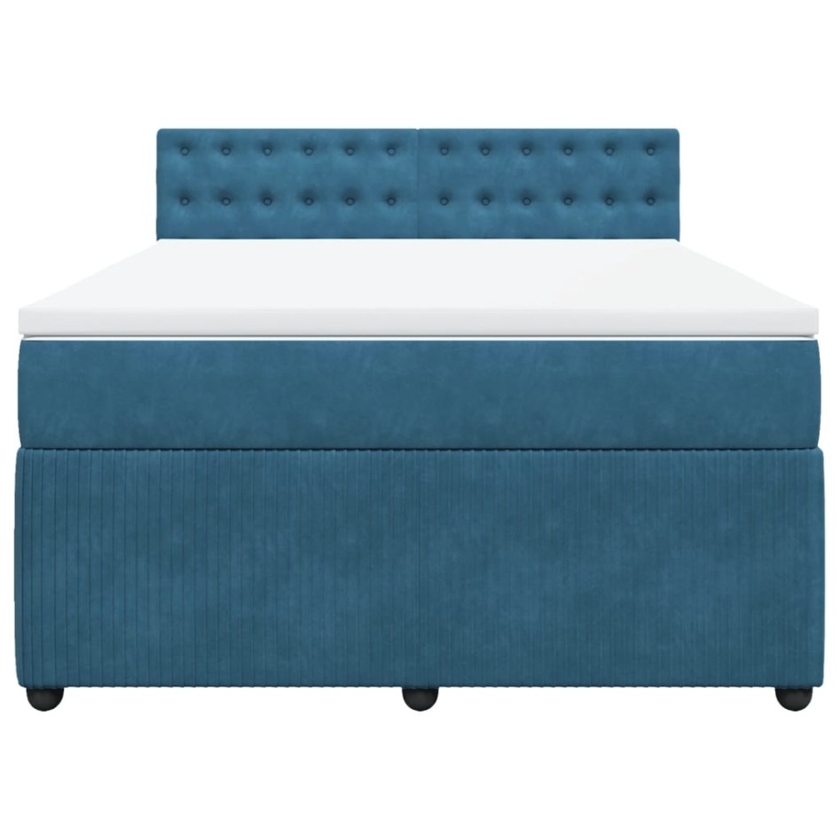 Cama box spring con colchón terciopelo azul 140x190