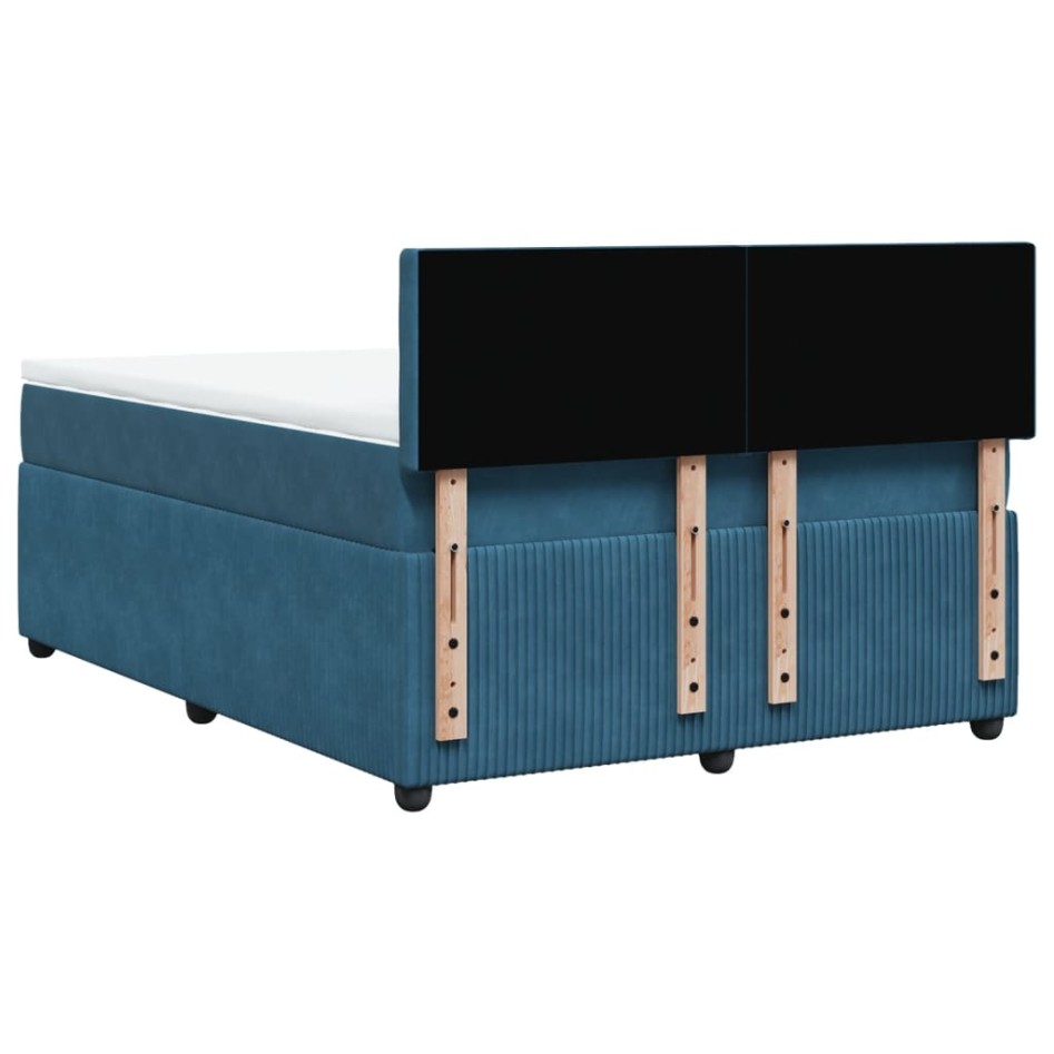 Cama box spring con colchón terciopelo azul 140x190