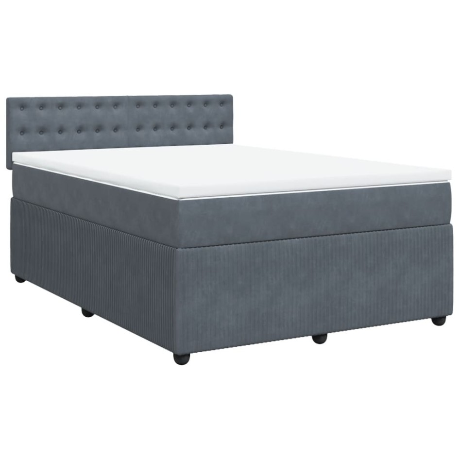 Cama box spring con colchón terciopelo gris oscuro 140x200