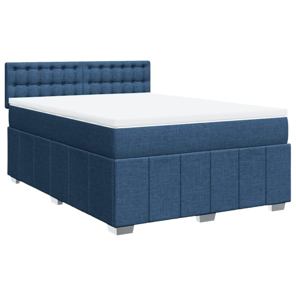 Cama box spring con colchón tela azul 140x200