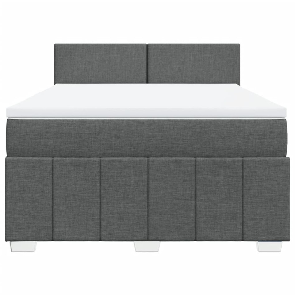 Cama box spring con colchón tela gris oscuro 160x200