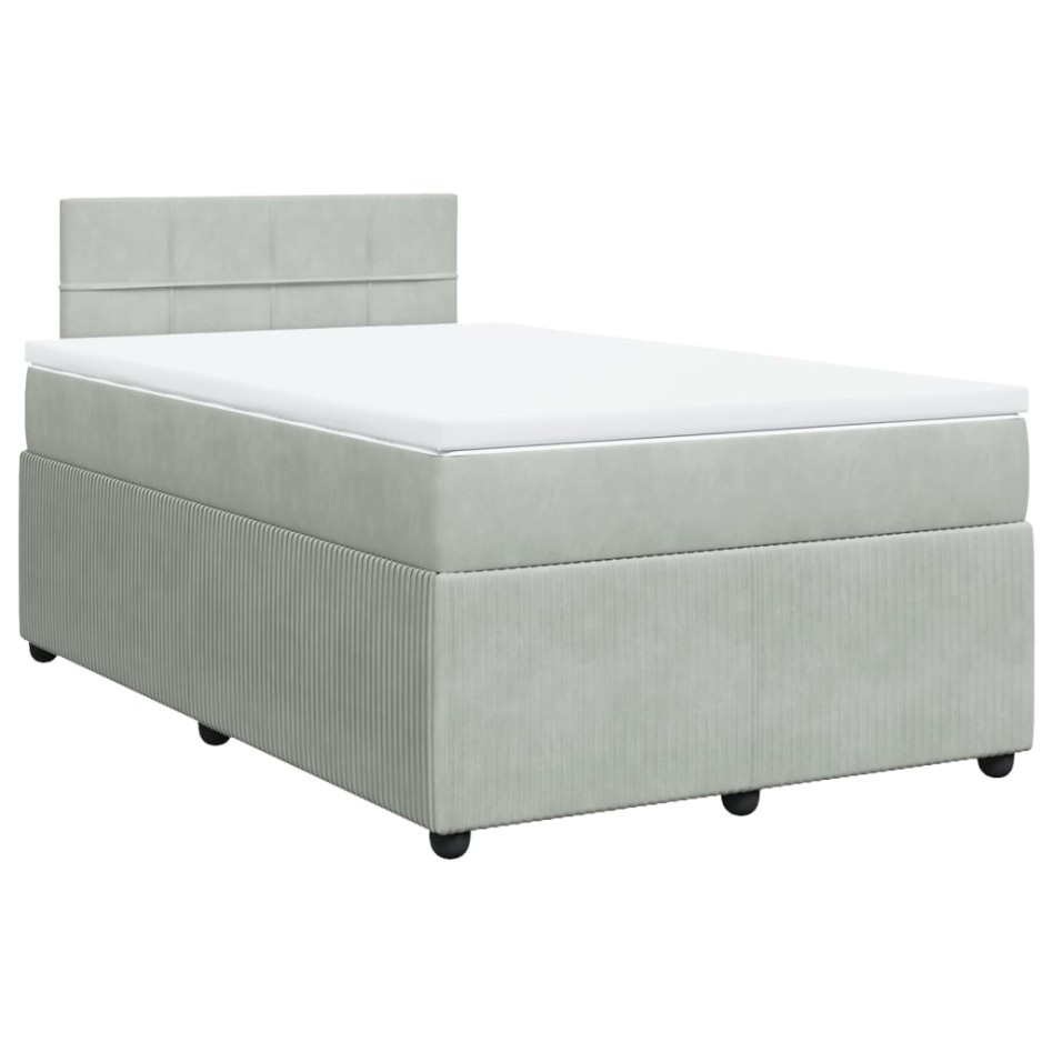 Cama box spring con colchón terciopelo gris claro 120x200