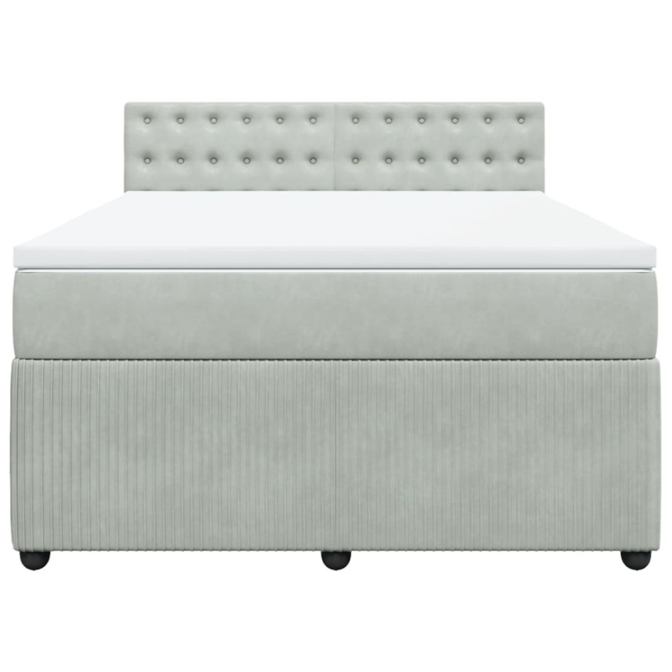 Cama box spring con colchón terciopelo gris claro 140x190