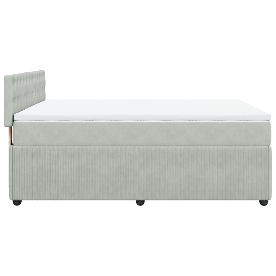 Cama box spring con colchón terciopelo gris claro 140x190