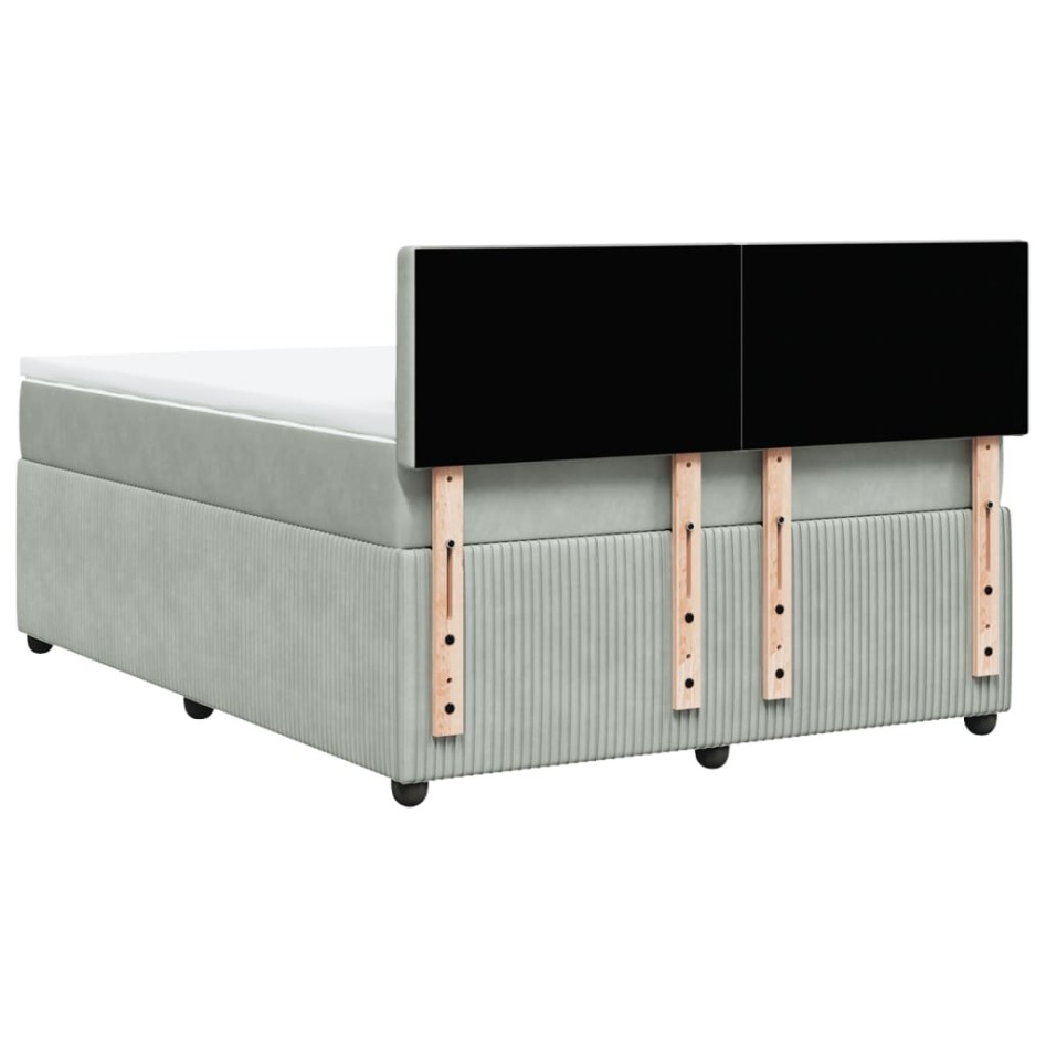 Cama box spring con colchón terciopelo gris claro 140x190