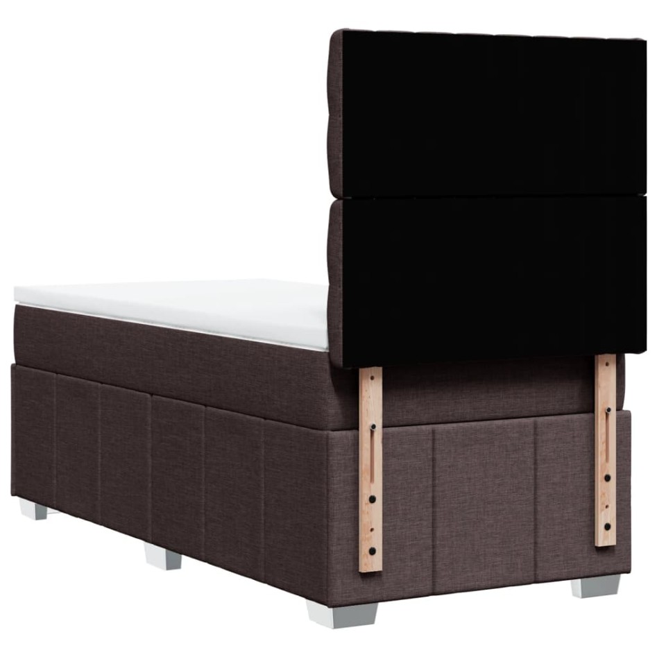 Cama box spring con colchón tela marrón oscuro 80x200