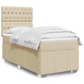 Cama box spring con colchón tela color crema 80x200