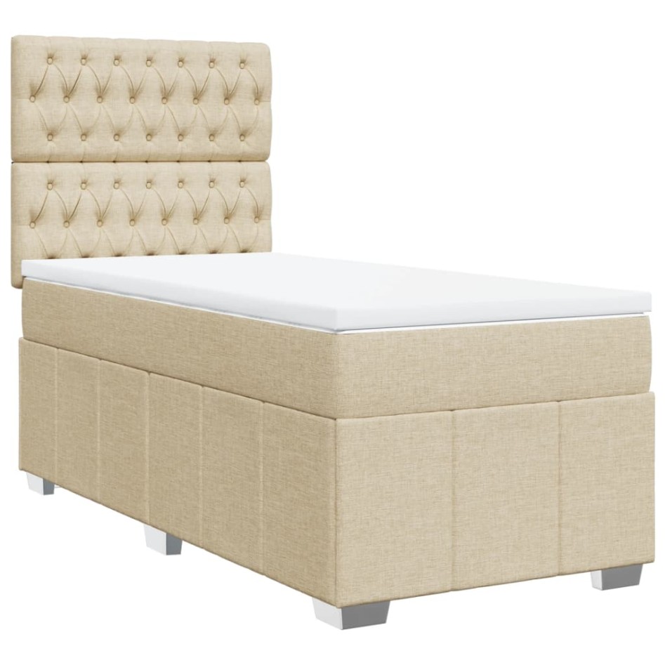 Cama box spring con colchón tela color crema 80x200