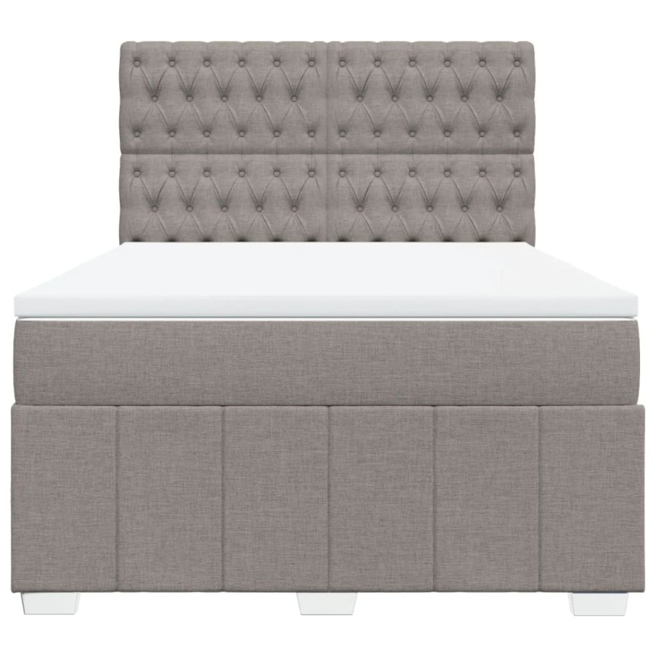 Cama box spring con colchón tela gris taupe 140x190
