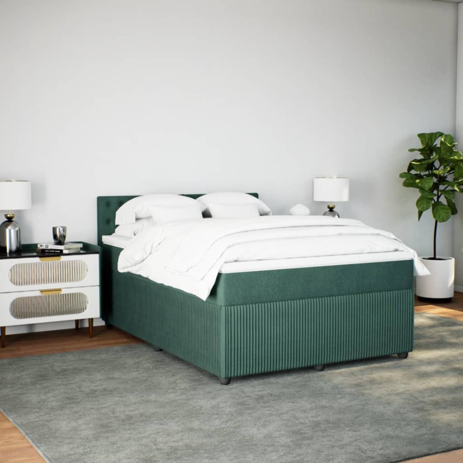 Cama box spring con colchón terciopelo verde oscuro 140x200