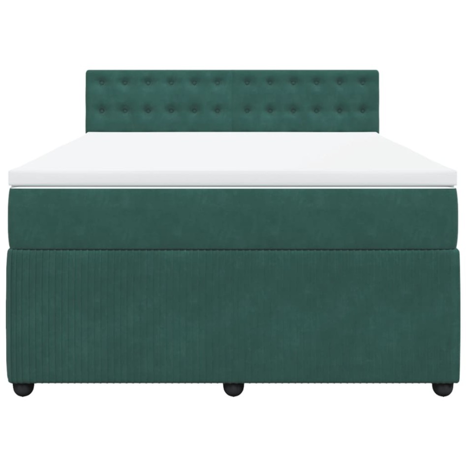 Cama box spring con colchón terciopelo verde oscuro 140x200