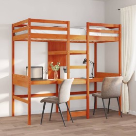 Cama alta sin colchón madera maciza pino marrón cera 75x190