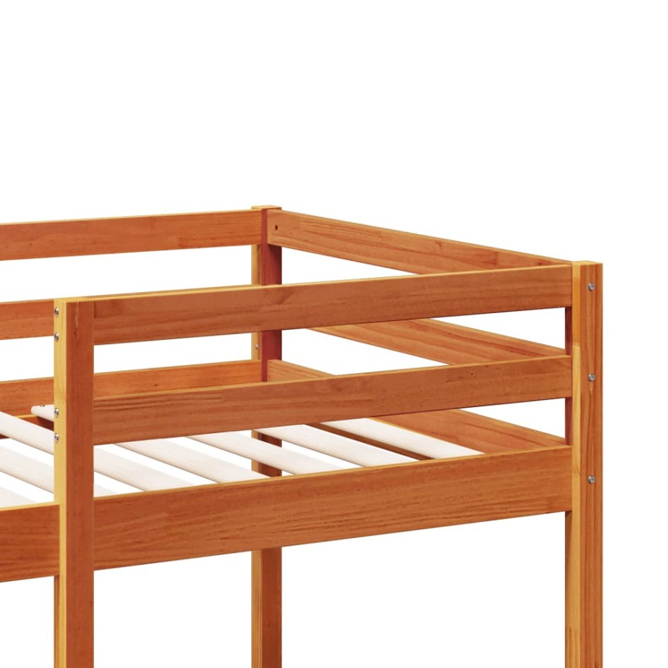 Cama alta sin colchón madera maciza pino marrón cera 75x190
