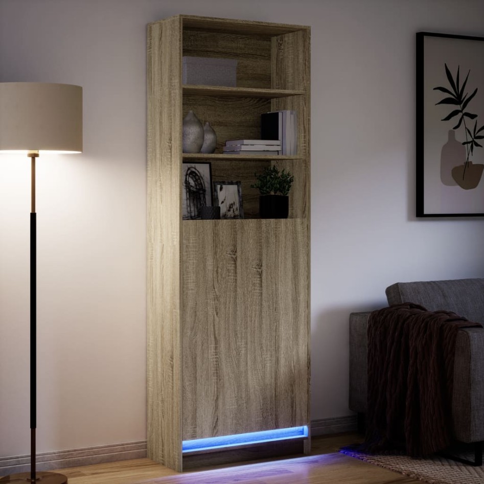 Aparador con LED madera ingeniería roble Sonoma 69x32,5x200