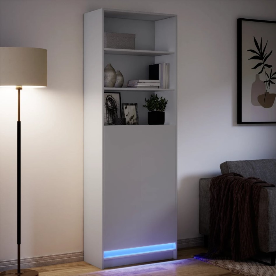 Aparador con LED madera de ingeniería blanco 69x32,5x200