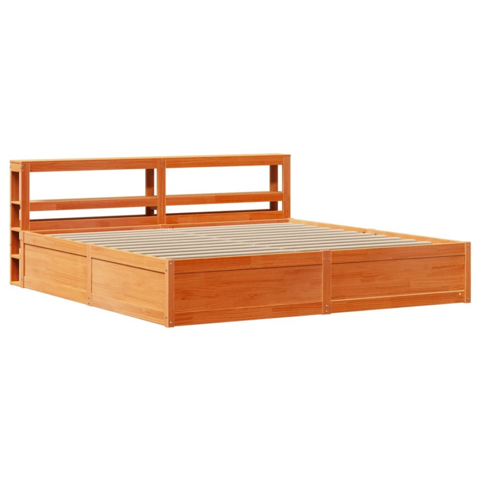 Estructura cama con cabecero madera pino marrón cera 180x200