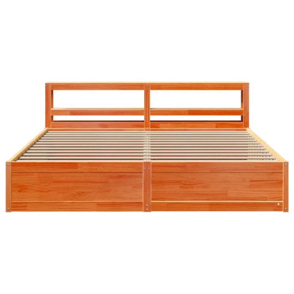 Estructura cama con cabecero madera pino marrón cera 180x200