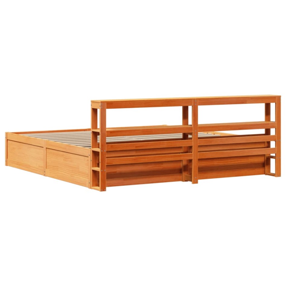 Estructura cama con cabecero madera pino marrón cera 180x200