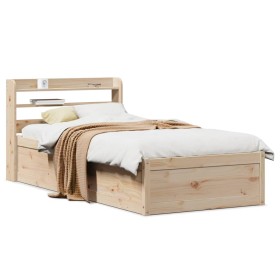 Estructura de cama con cabecero madera maciza pino 75x190