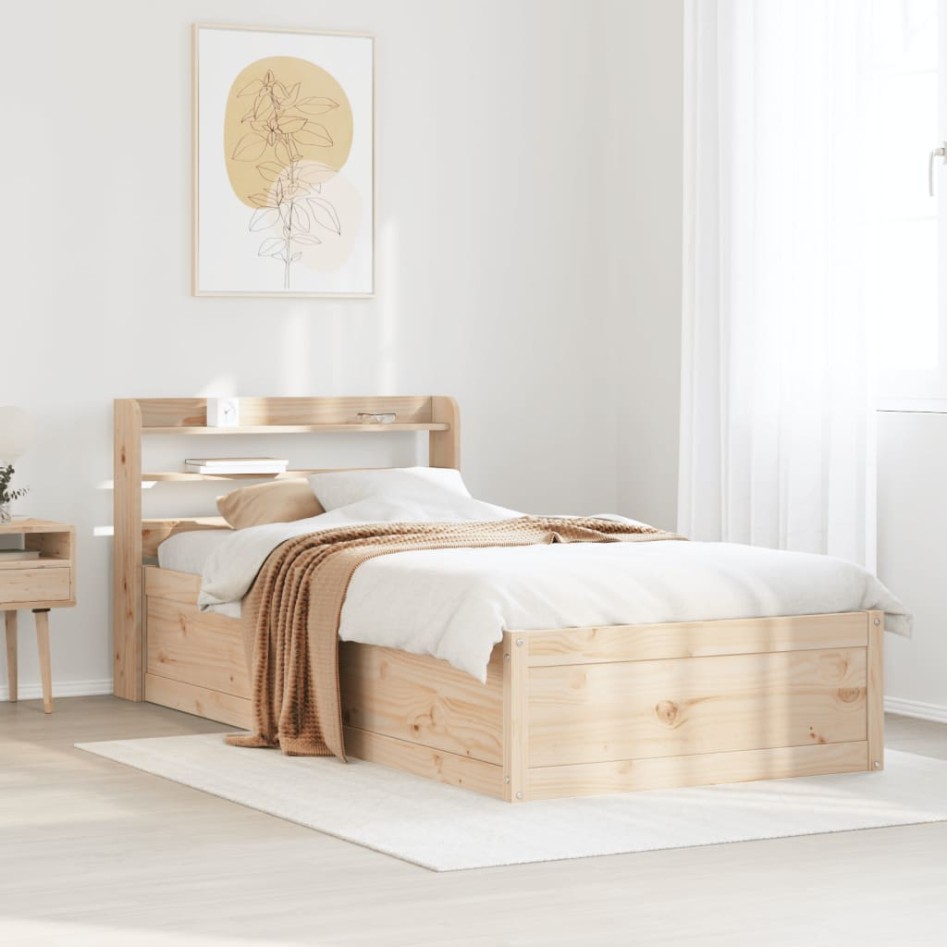 Estructura de cama con cabecero madera maciza pino 75x190
