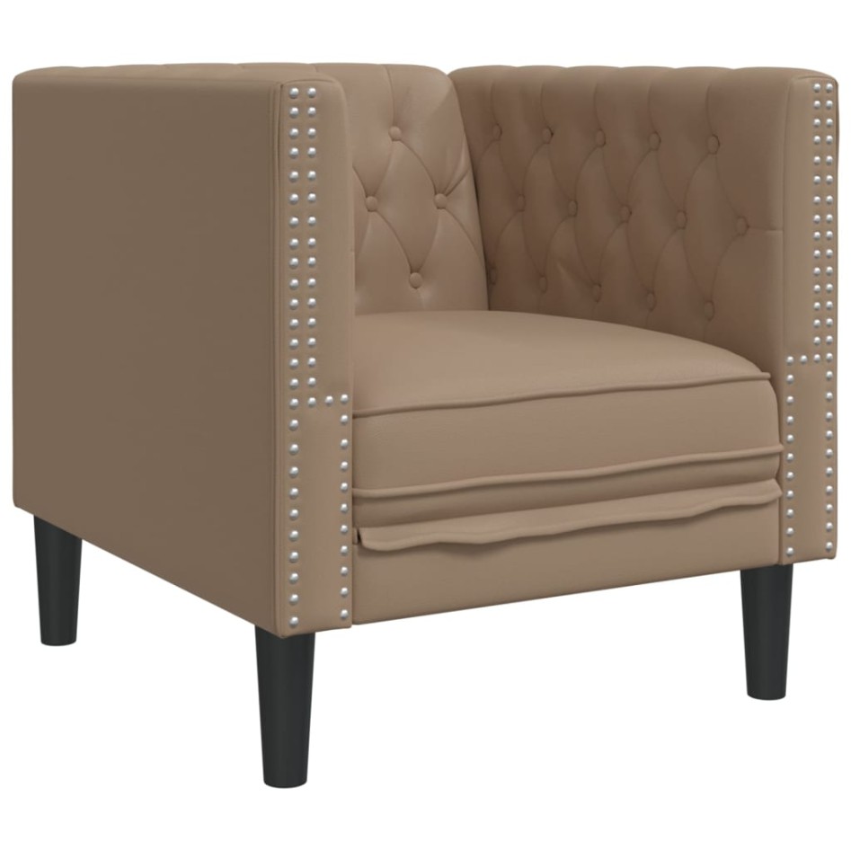 Sillón Chesterfield de cuero artificial marrón