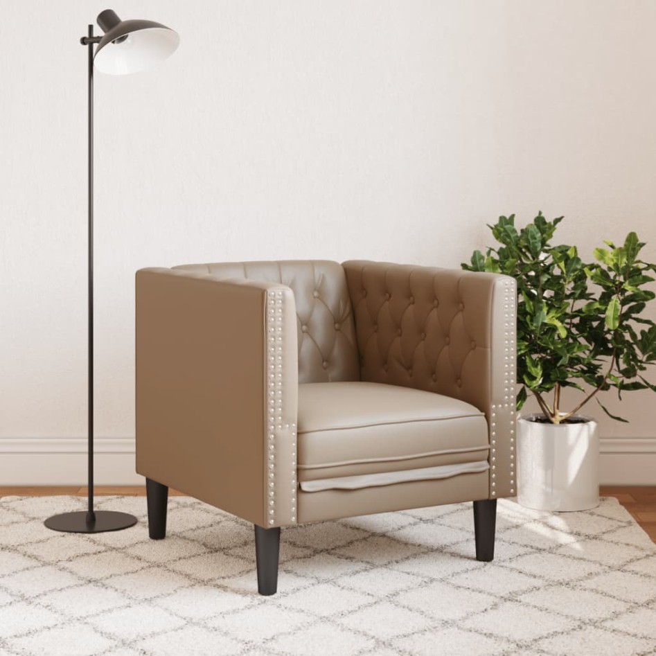 Sillón Chesterfield de cuero artificial marrón