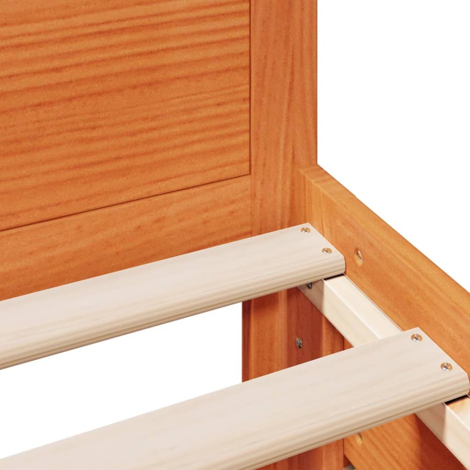 Cama sin colchón y cabecero madera maciza pino marrón 75x190