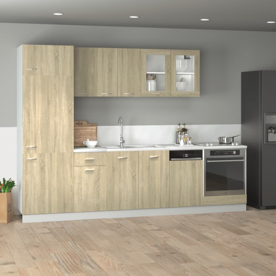 Set muebles de cocina 8 pzas madera de ingeniería roble