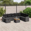 Set de sofás de jardín 8 piezas y cojines ratán sintético negro