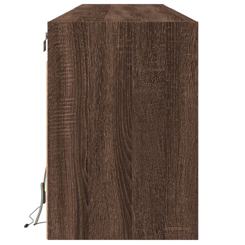 Mueble de TV de pared con LED marrón roble 180x31x45