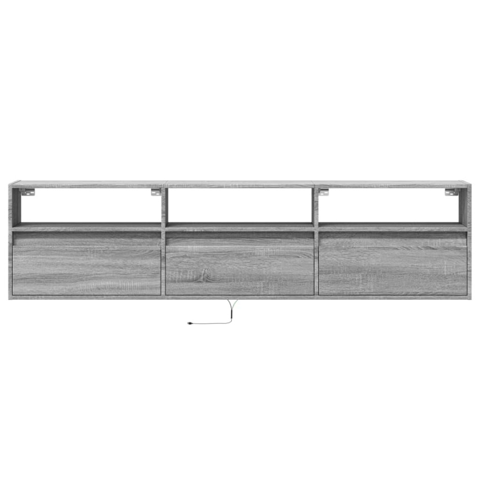 Mueble de TV de pared con LED gris Sonoma 180x31x45