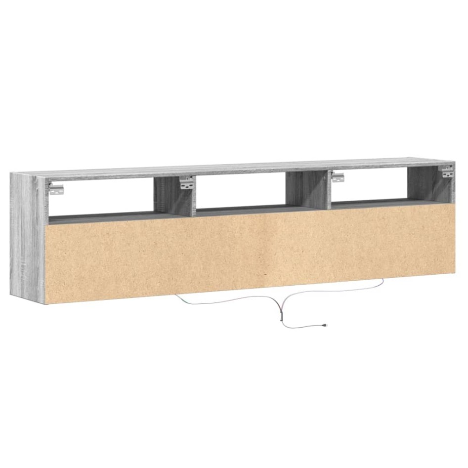 Mueble de TV de pared con LED gris Sonoma 180x31x45