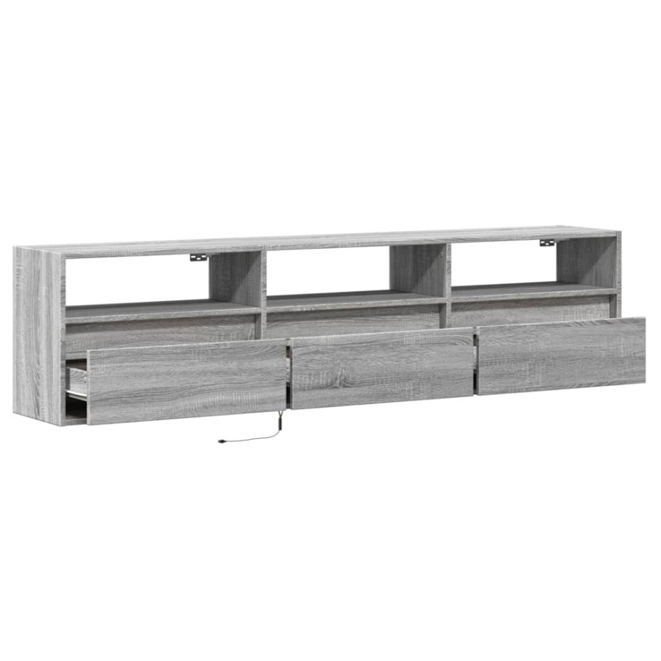 Mueble de TV de pared con LED gris Sonoma 180x31x45
