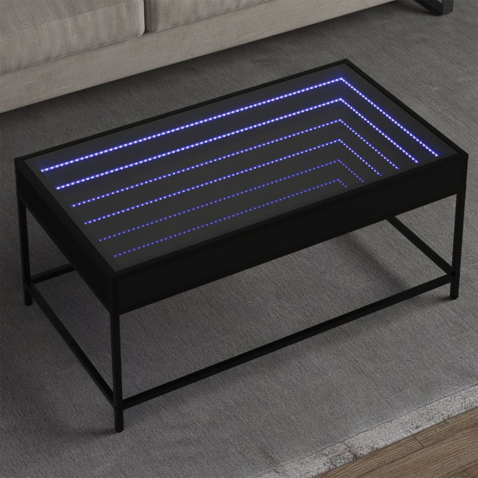 Mesa de centro con Infinity LED negro 90x50x41