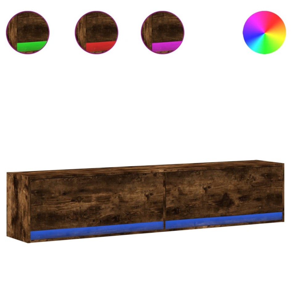Mueble de TV de pared con LED roble ahumado 180x31x38