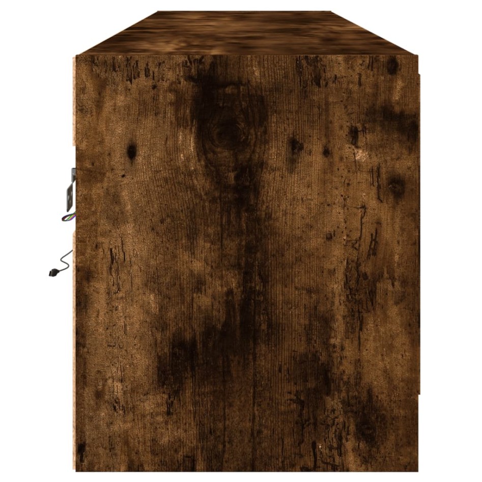 Mueble de TV de pared con LED roble ahumado 180x31x38