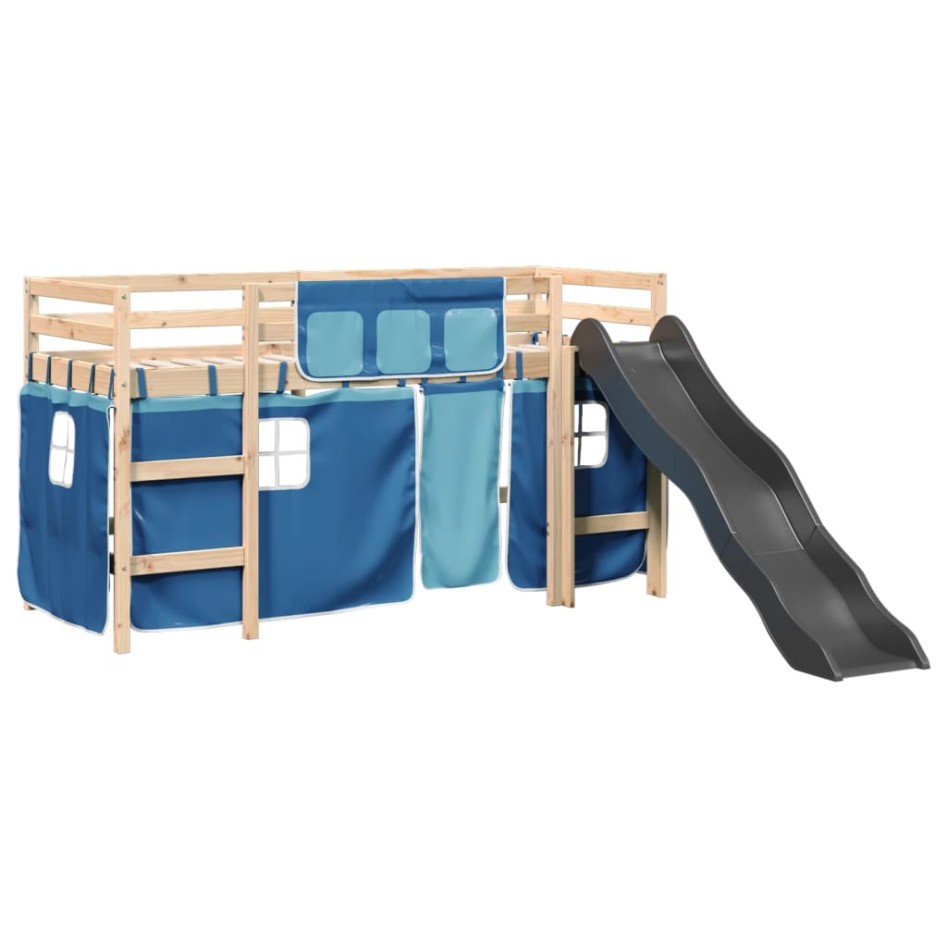 Cama alta para niños con cortinas madera pino azul 80x200