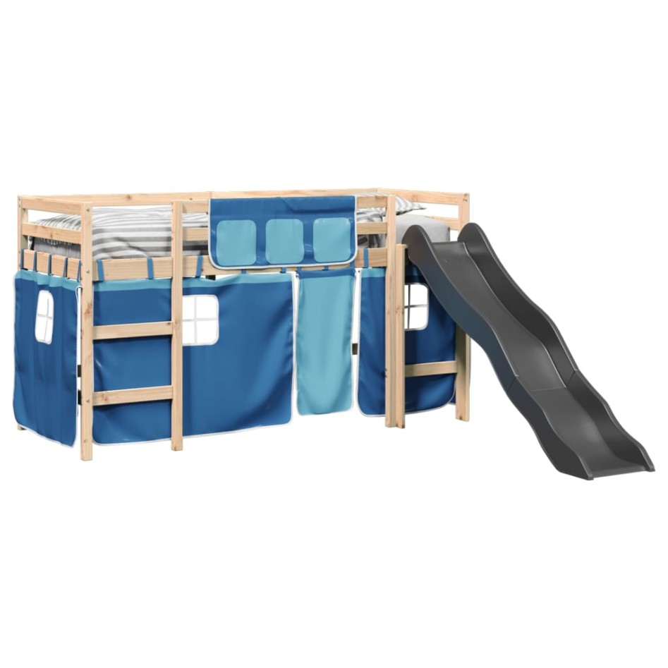Cama alta para niños con cortinas madera pino azul 80x200