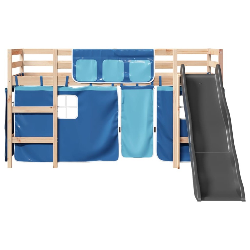 Cama alta para niños con cortinas madera pino azul 80x200