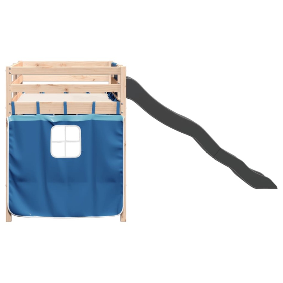 Cama alta para niños con cortinas madera pino azul 80x200