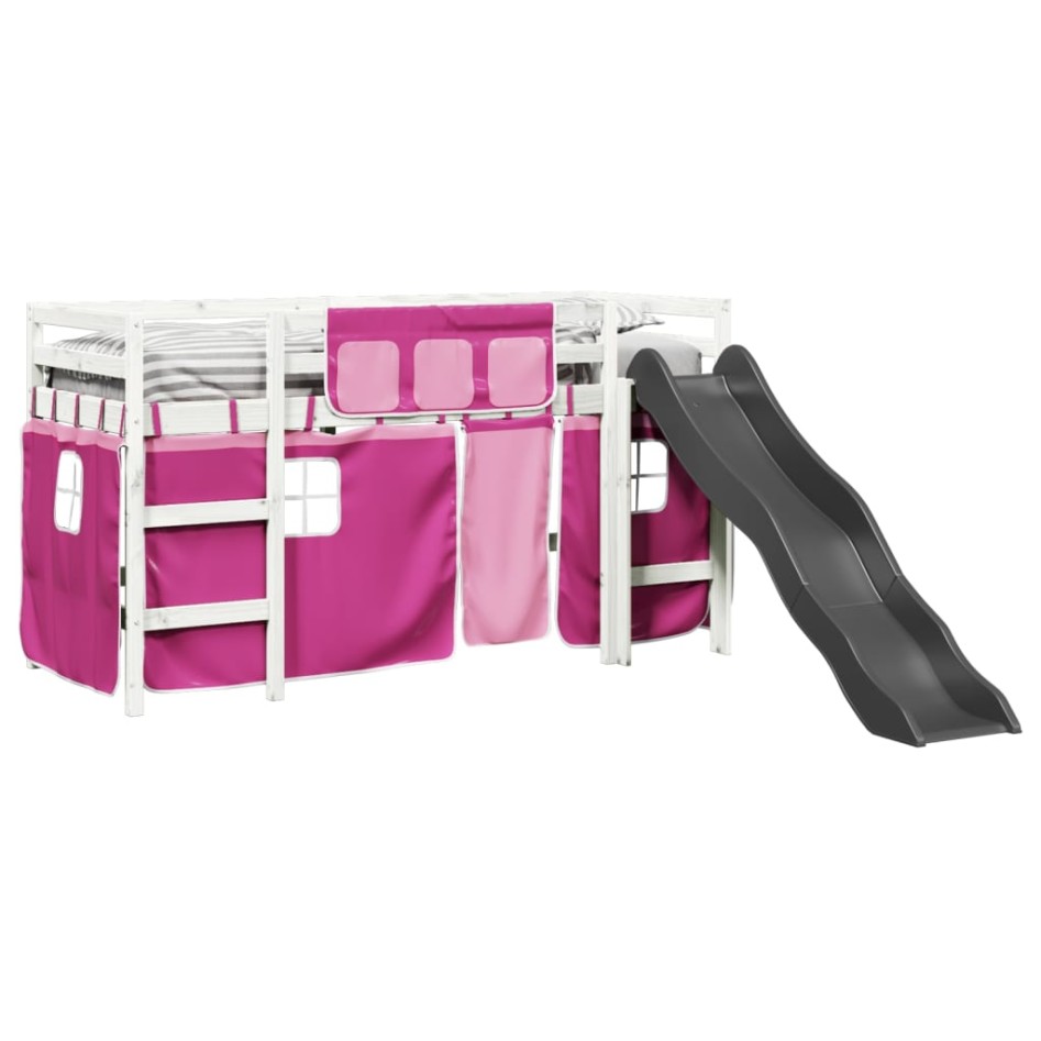 Cama alta para niños con cortinas madera pino rosa 80x200
