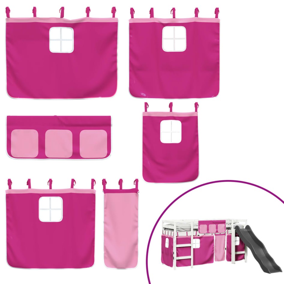 Cama alta para niños con cortinas madera pino rosa 80x200